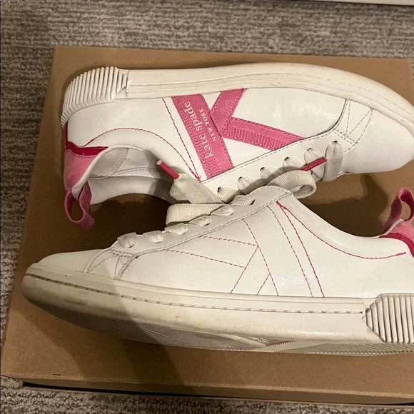 KATE SPADE, K AS IN KATE COURT SNEAKERS
WHITE W/PINK ACCENTS SIZE 7 - Picture 4 of 14